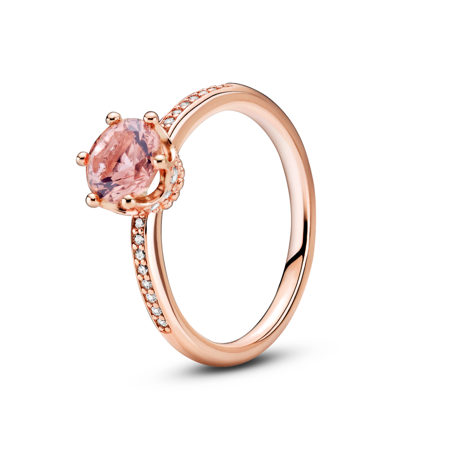 Pink Sparkling Crown Solitaire Ring