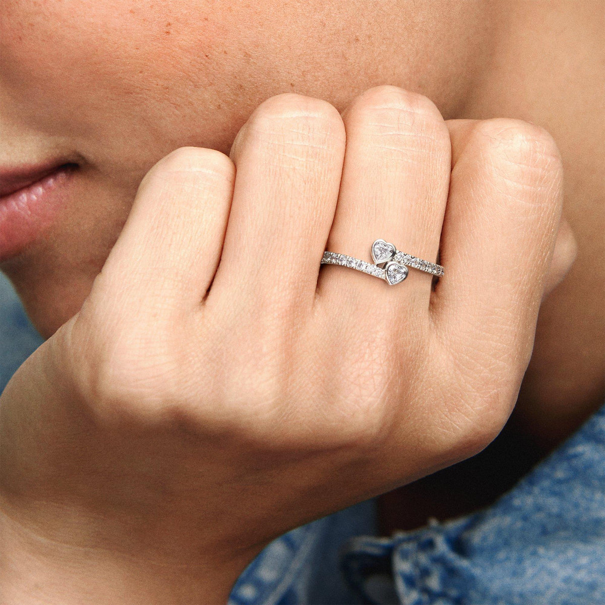 Two Sparkling Hearts Ring