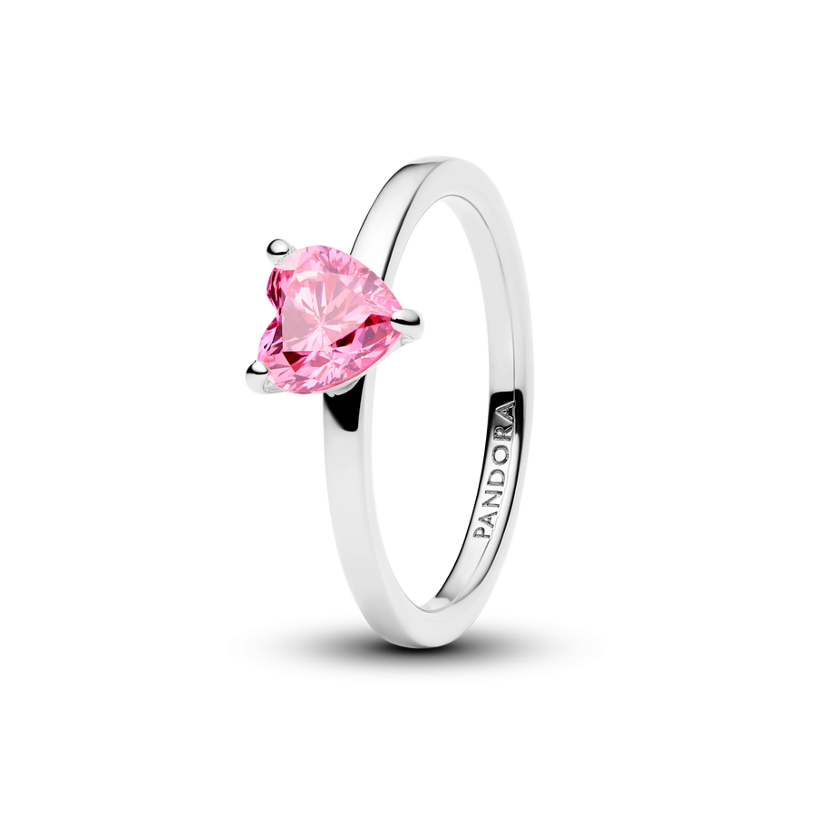 Sparkling Pink Heart Solitaire Ring
