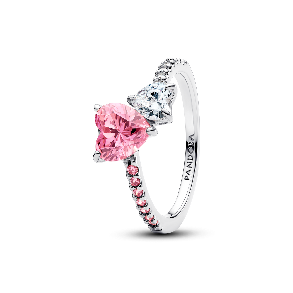 Double Heart Pink & Clear Sparkling Ring