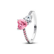 Double Heart Pink & Clear Sparkling Ring