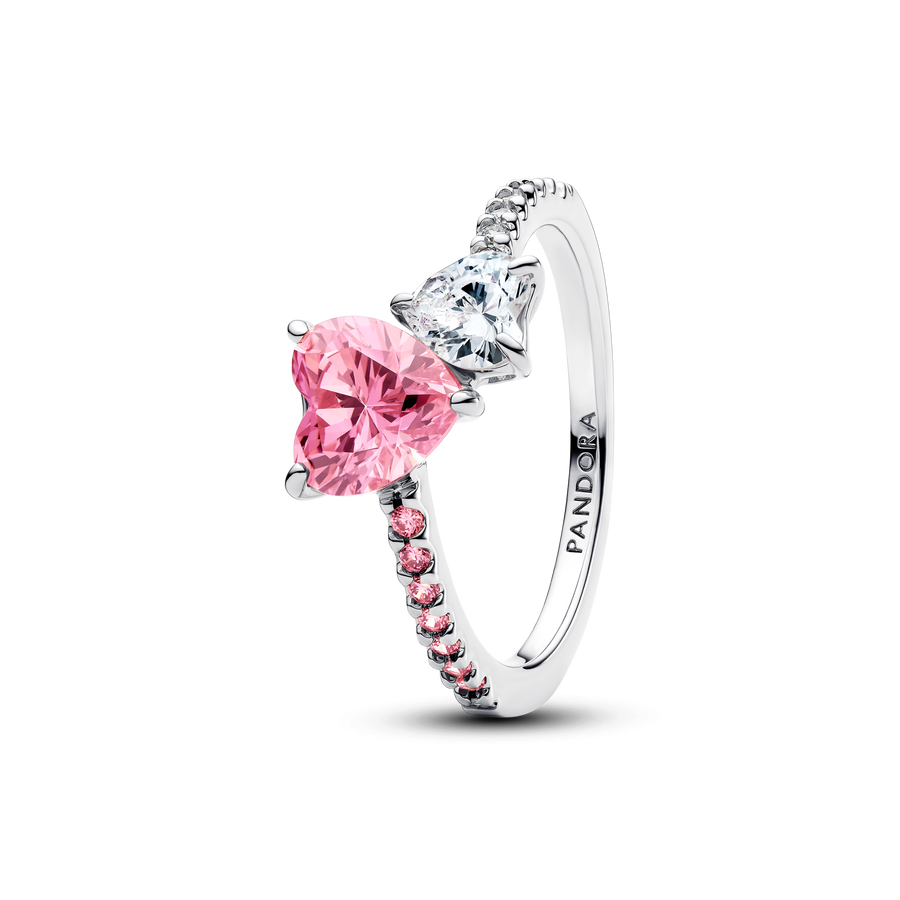 Double Heart Pink & Clear Sparkling Ring