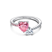 Double Heart Pink & Clear Sparkling Ring