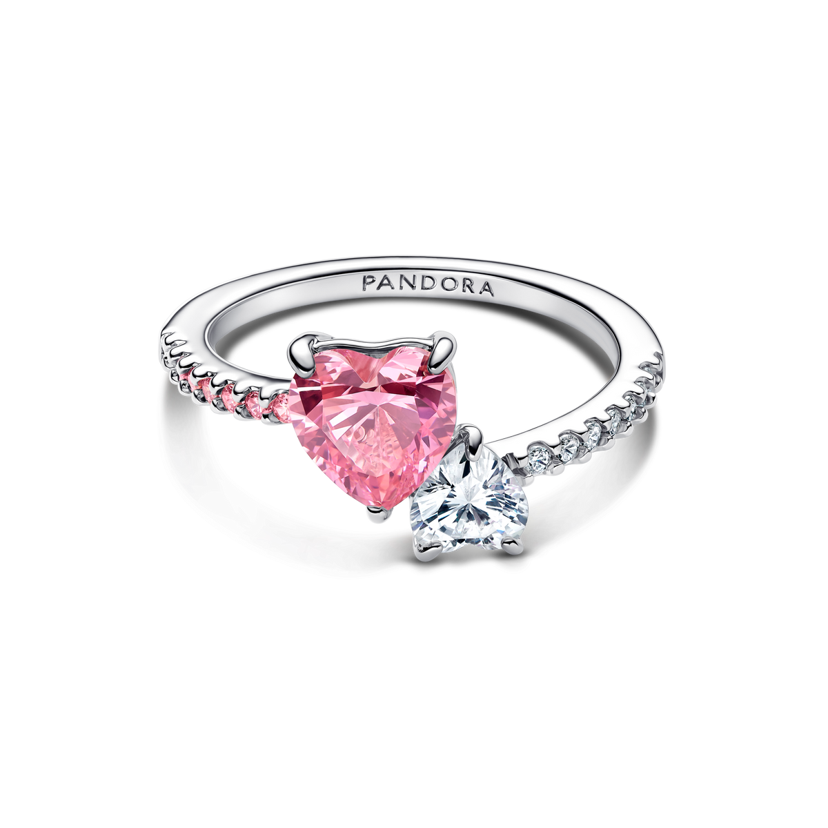 Double Heart Pink & Clear Sparkling Ring