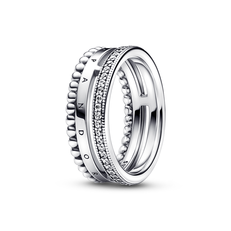 FINAL SALE - Pandora Signature Logo Pavé & Beads Ring