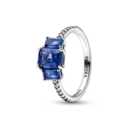 FINAL SALE - Blue Rectangular Three Stone Sparkling Ring