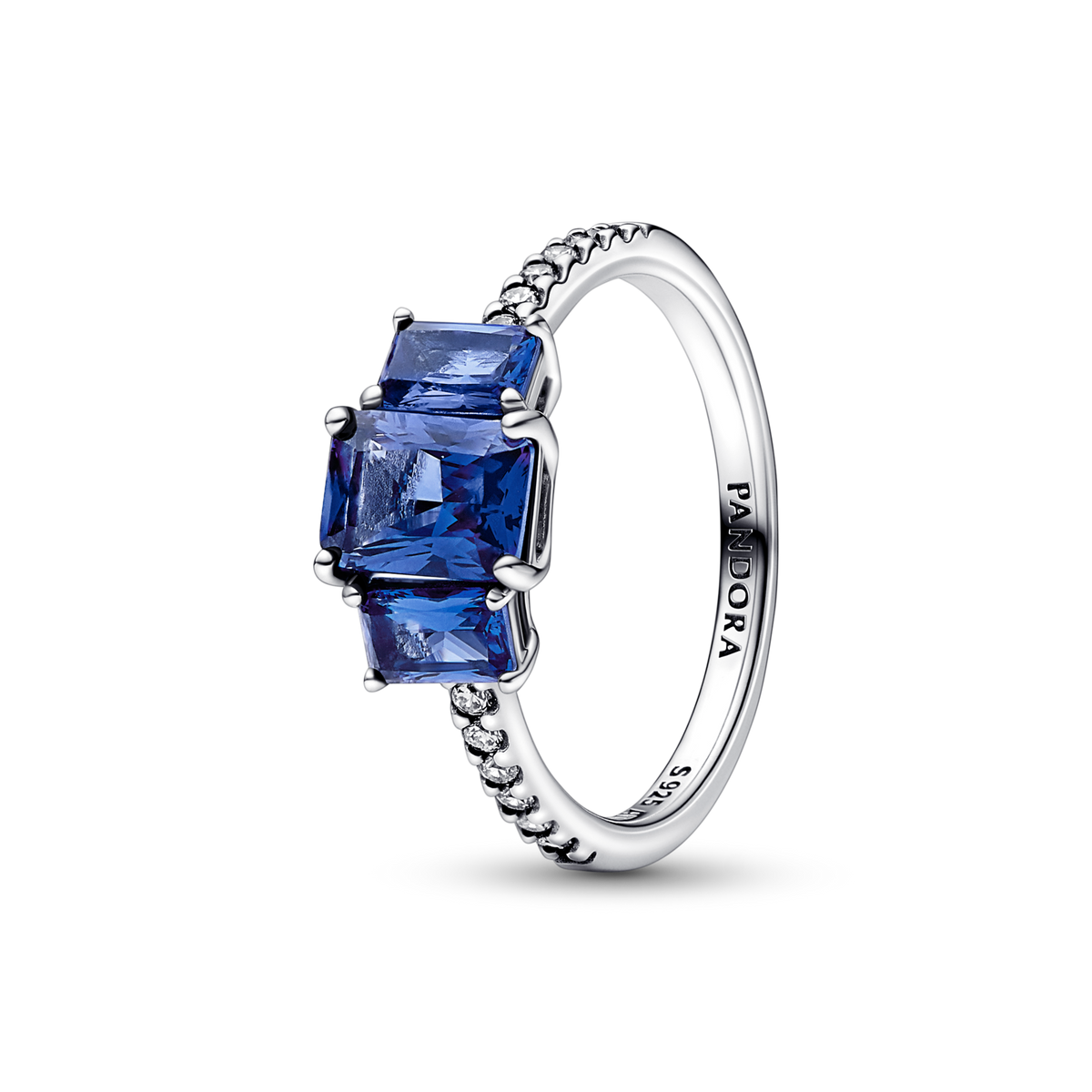 FINAL SALE - Blue Rectangular Three Stone Sparkling Ring