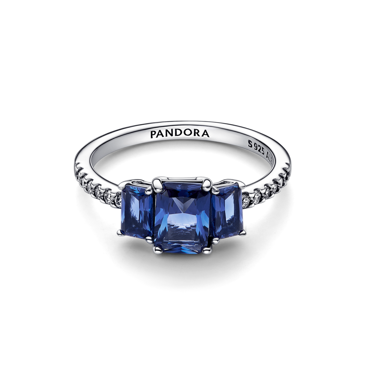 FINAL SALE - Blue Rectangular Three Stone Sparkling Ring