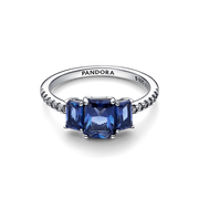 FINAL SALE - Blue Rectangular Three Stone Sparkling Ring