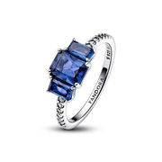 FINAL SALE - Blue Rectangular Three Stone Sparkling Ring