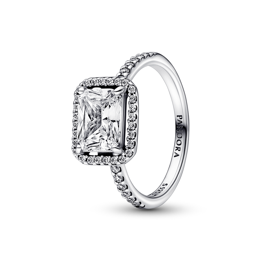 Rectangular Sparkling Halo Ring