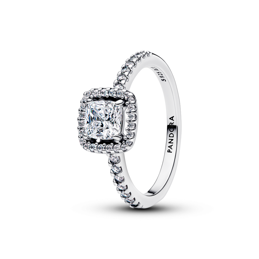 Sparkling Square Halo Ring