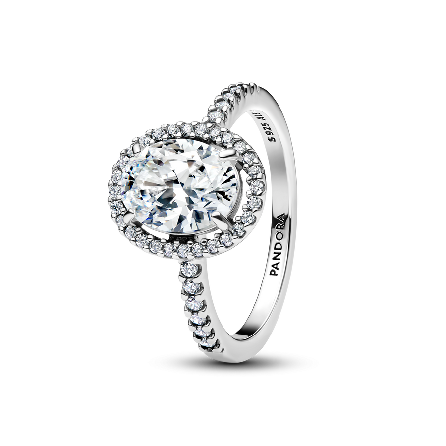 Oval Sparkling Halo Statement Ring
