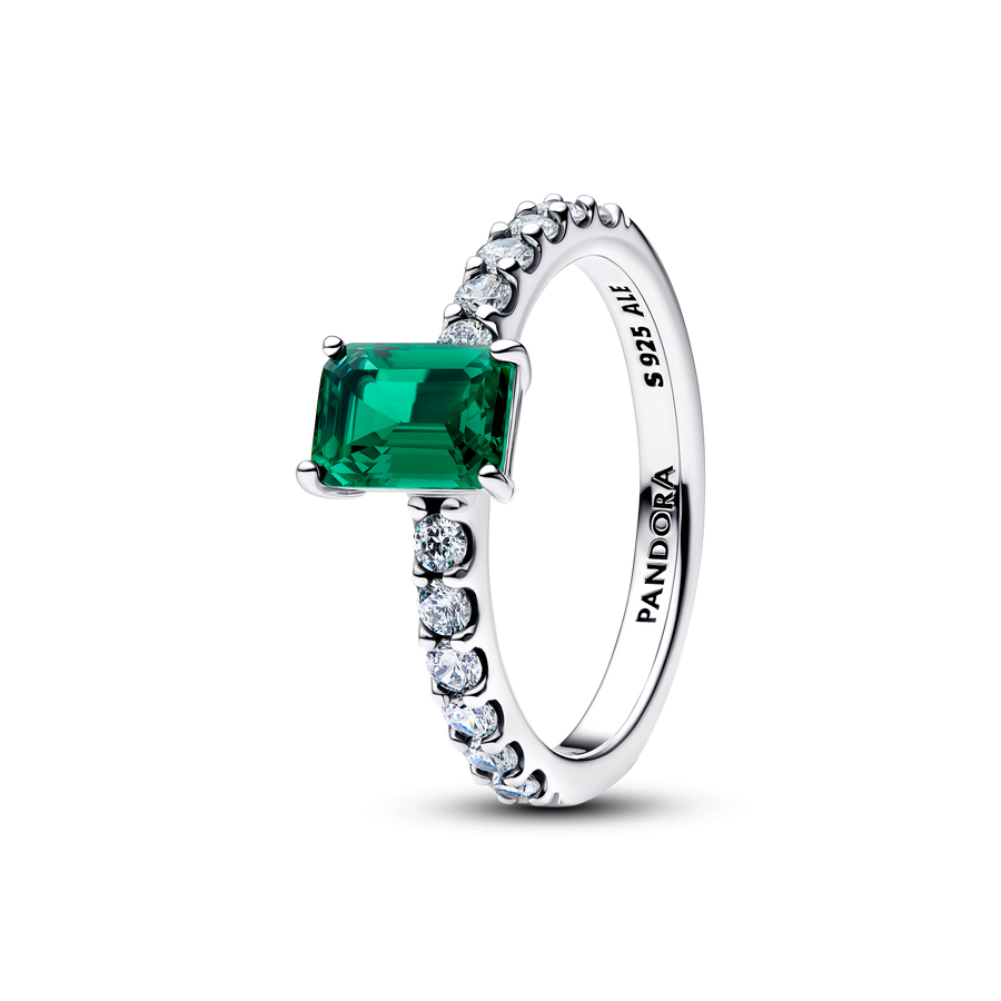 Rectangular Sparkling Green Halo Ring