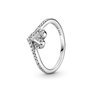 Sparkling Wishbone Heart Ring