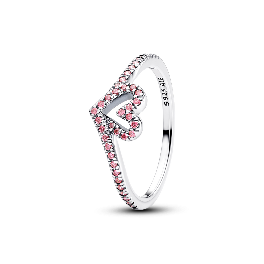 Sparkling Wishbone Pink Heart Ring