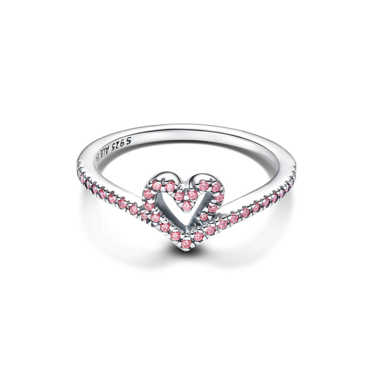 Sparkling Wishbone Pink Heart Ring