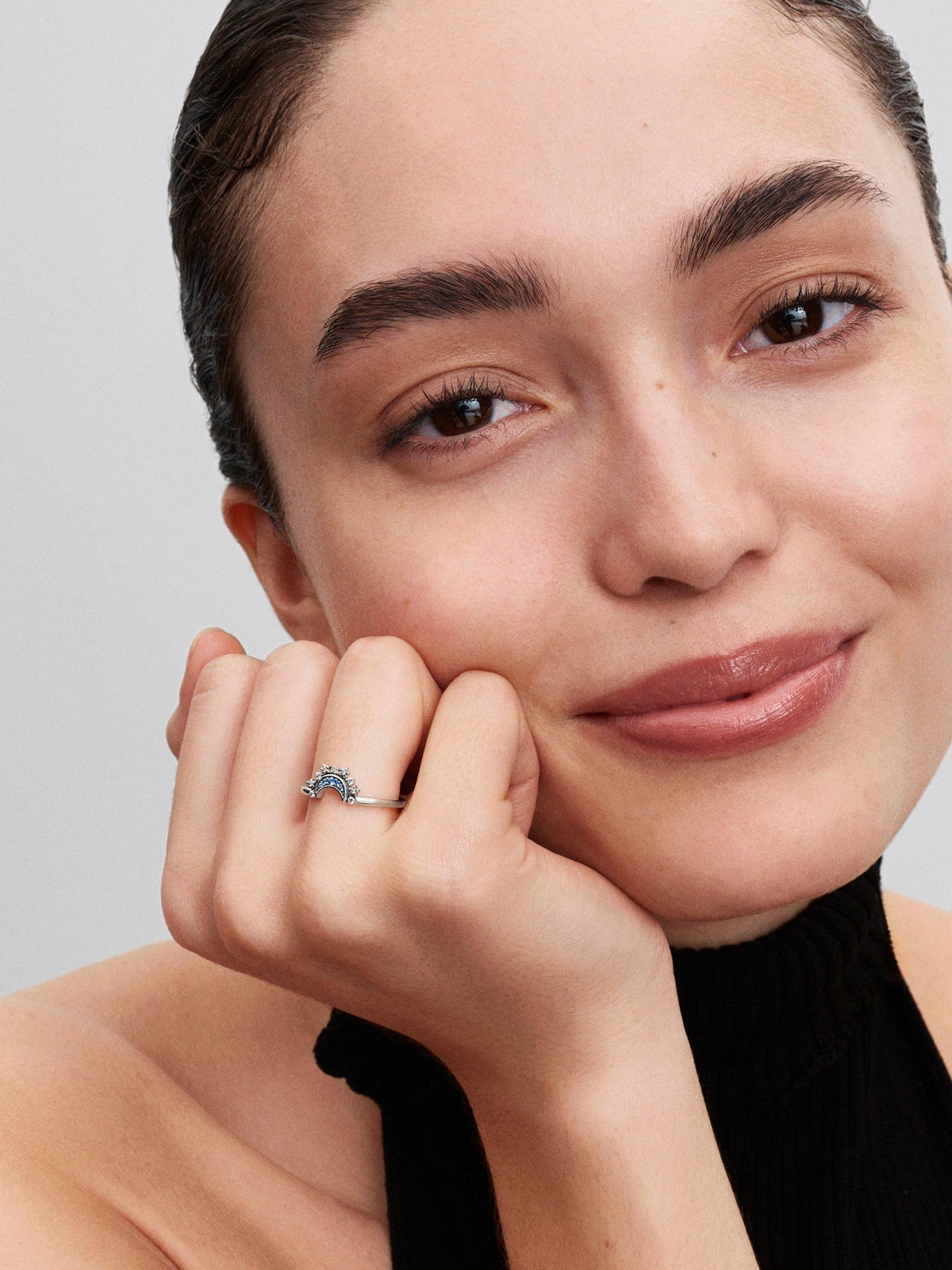 Celestial Blue Sparkling Moon Ring