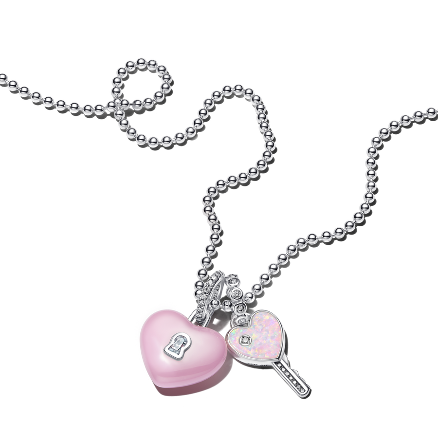 Heart Key & Padlock Necklace Set