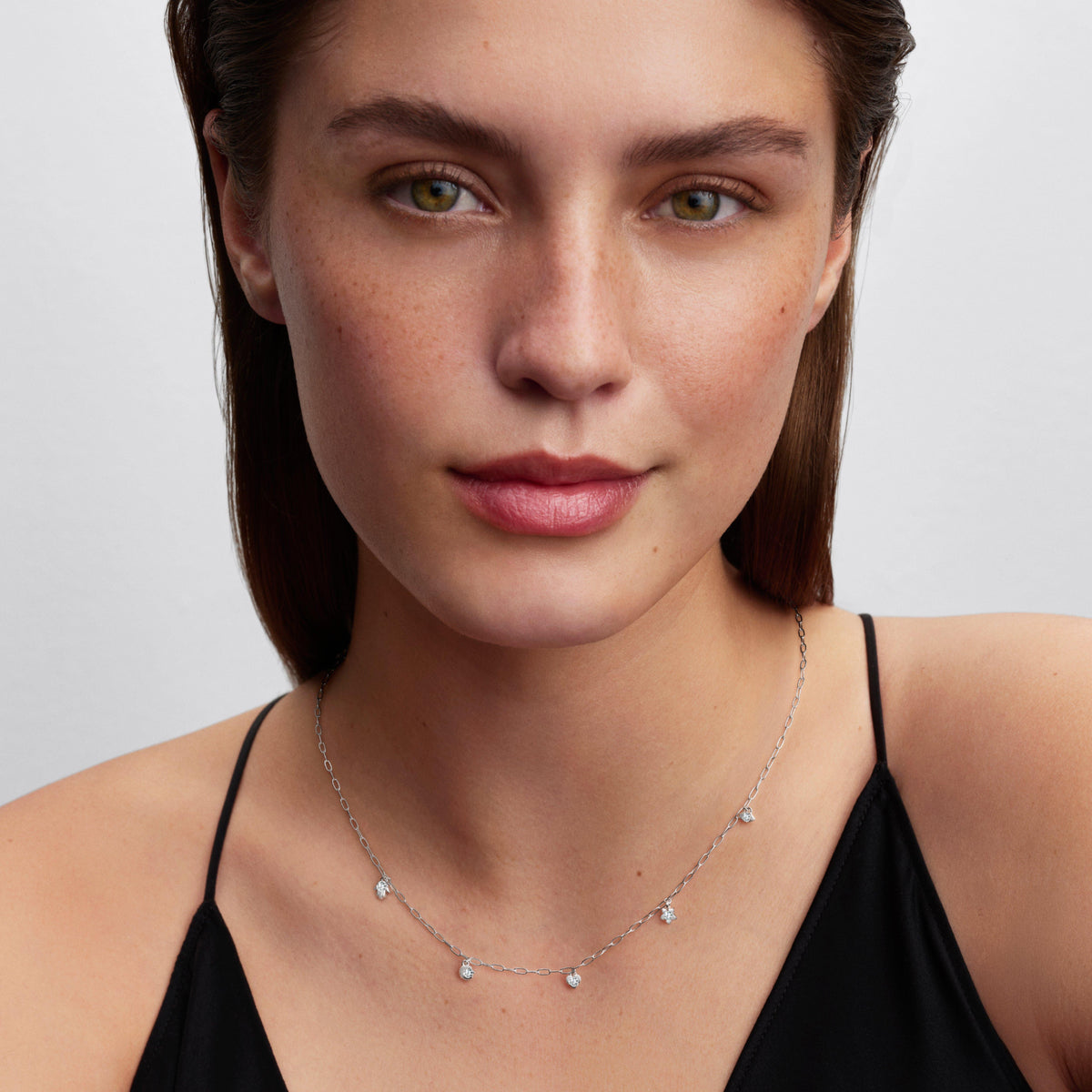 Pandora Talisman Sterling Silver Lab-Grown Diamond Dangle Symbols Paperclip Chain Necklace