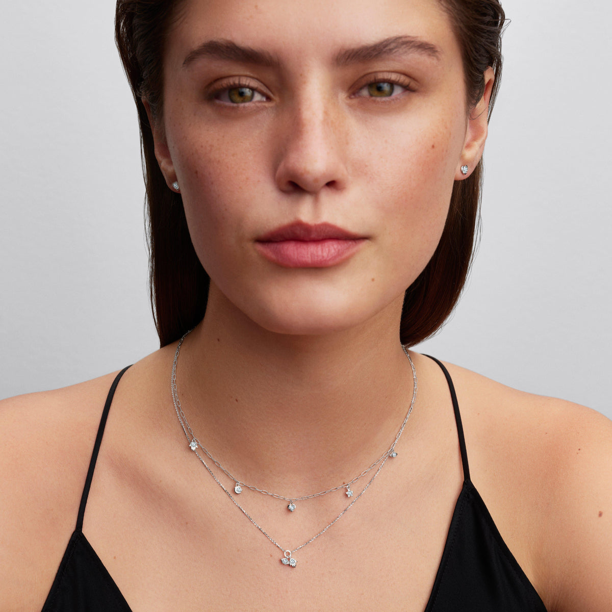 Pandora Talisman Sterling Silver Lab-Grown Diamond Dangle Symbols Paperclip Chain Necklace