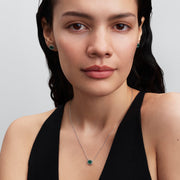 Rectangular Sparkling Green Halo Pendant Necklace
