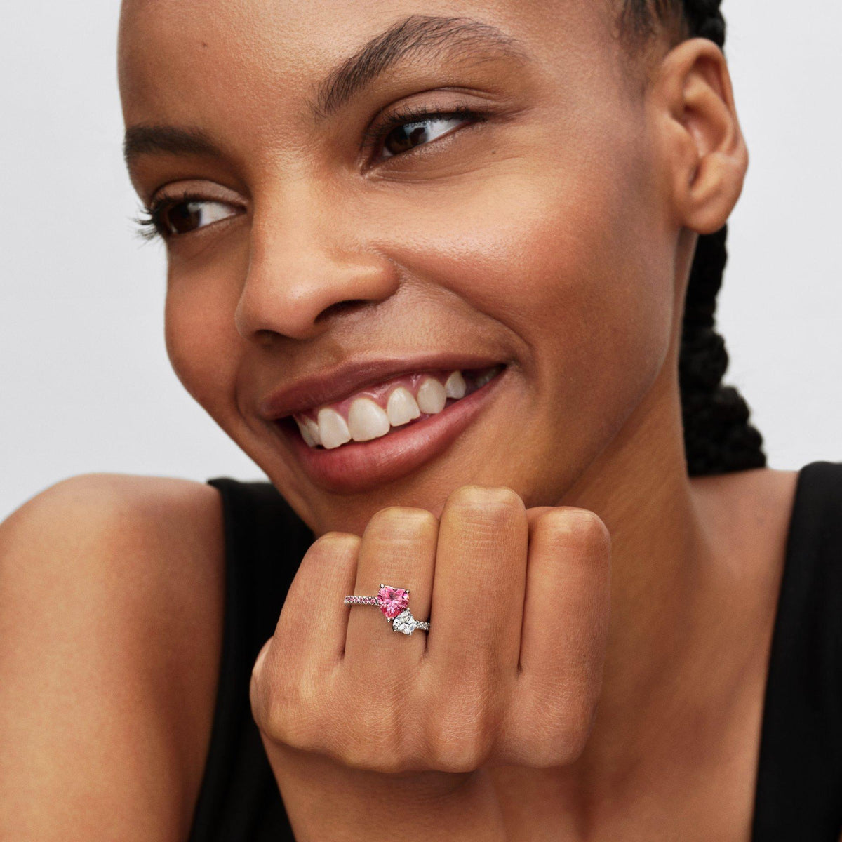 Double Heart Pink & Clear Sparkling Ring