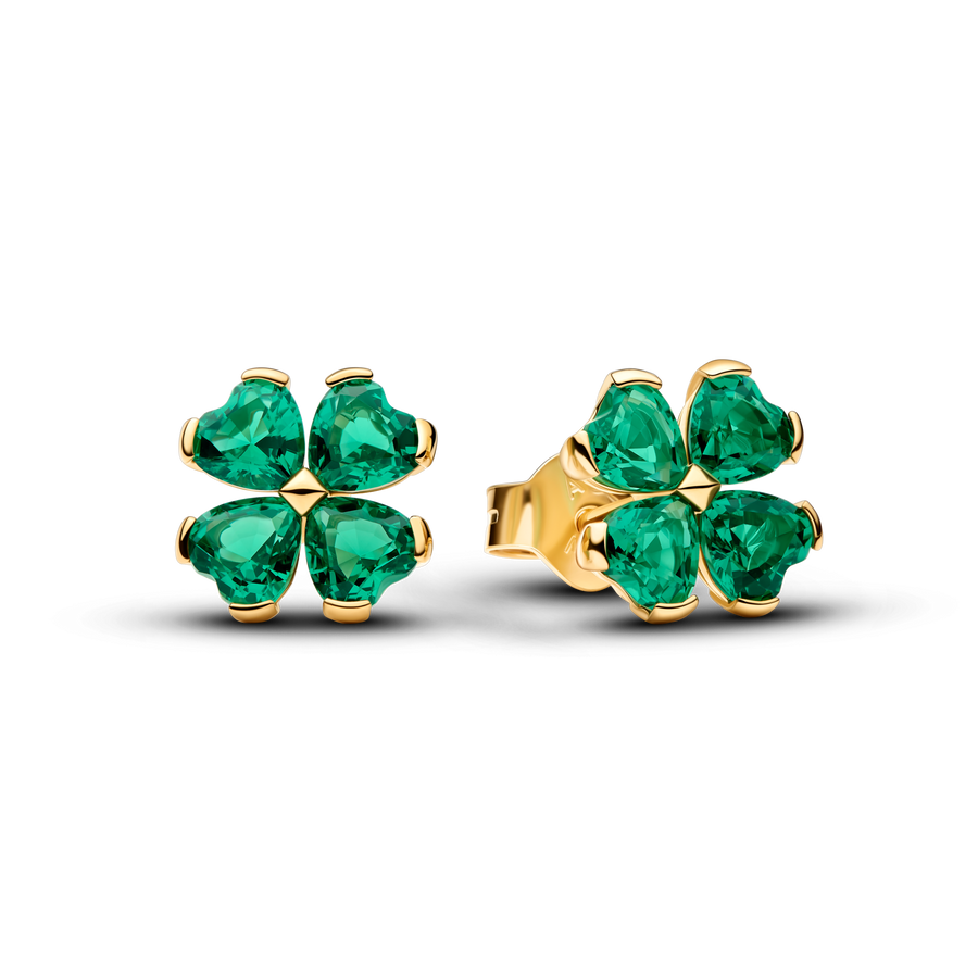 Green Lucky Clover Stud Earrings