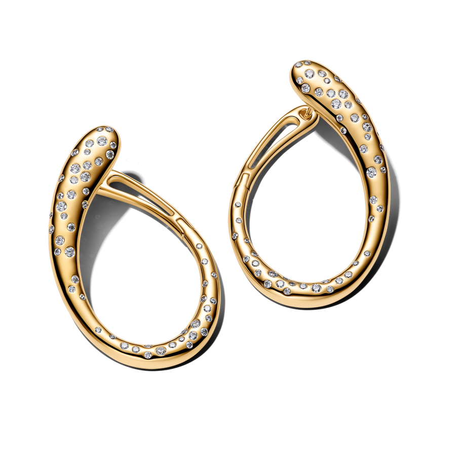 Organically Shaped Stone-Set Hinged Hoop Earrings