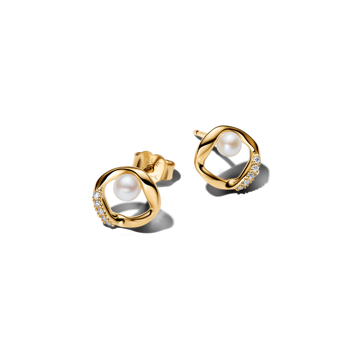 Organically Shaped Pavé Circle & Treated Freshwater Cultured Pearl Stud Earrings