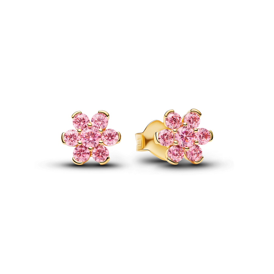 Sparkling Pink Flower Stud Earrings