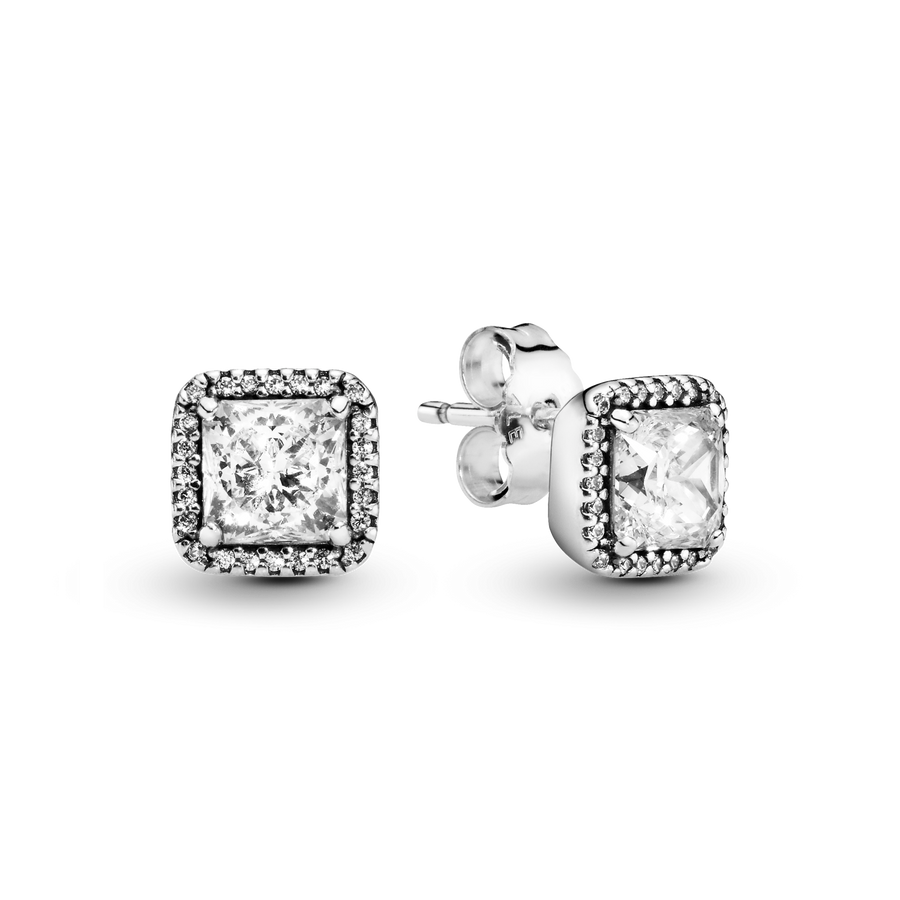 Square Sparkle Halo Stud Earrings