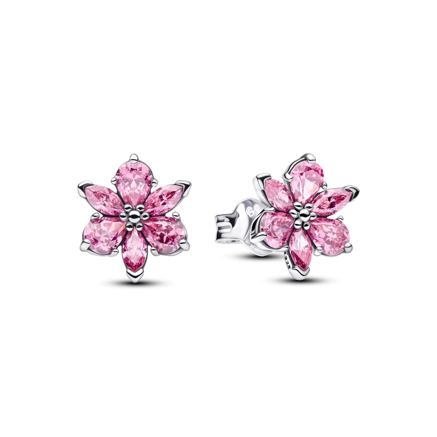Herbarium Sparkling Pink Flower Stud Earrings