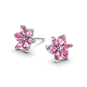 Herbarium Sparkling Pink Flower Stud Earrings