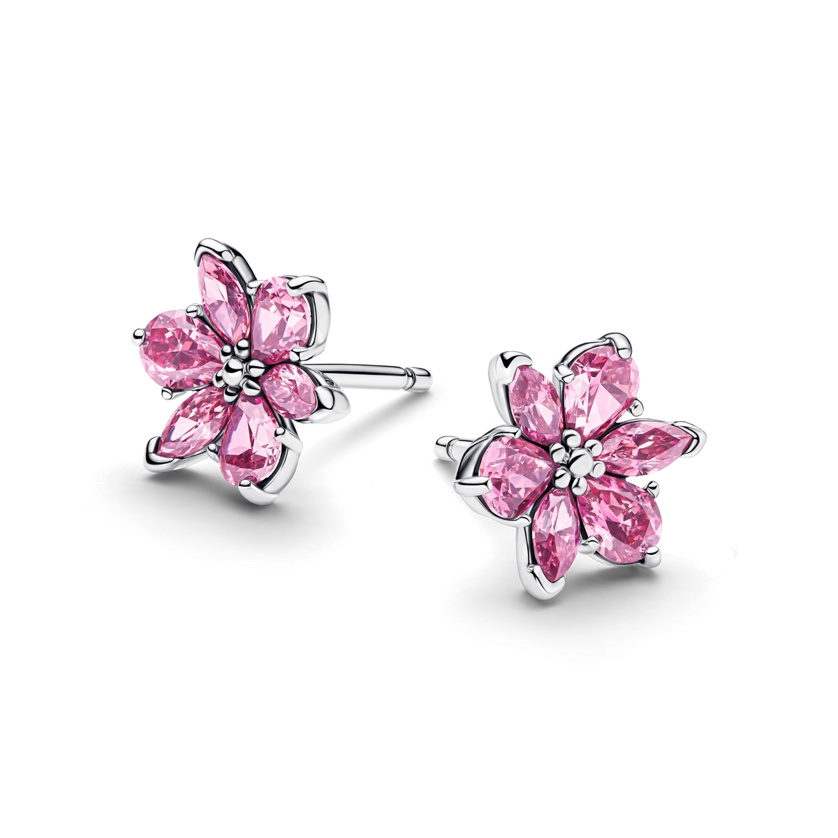 Herbarium Sparkling Pink Flower Stud Earrings