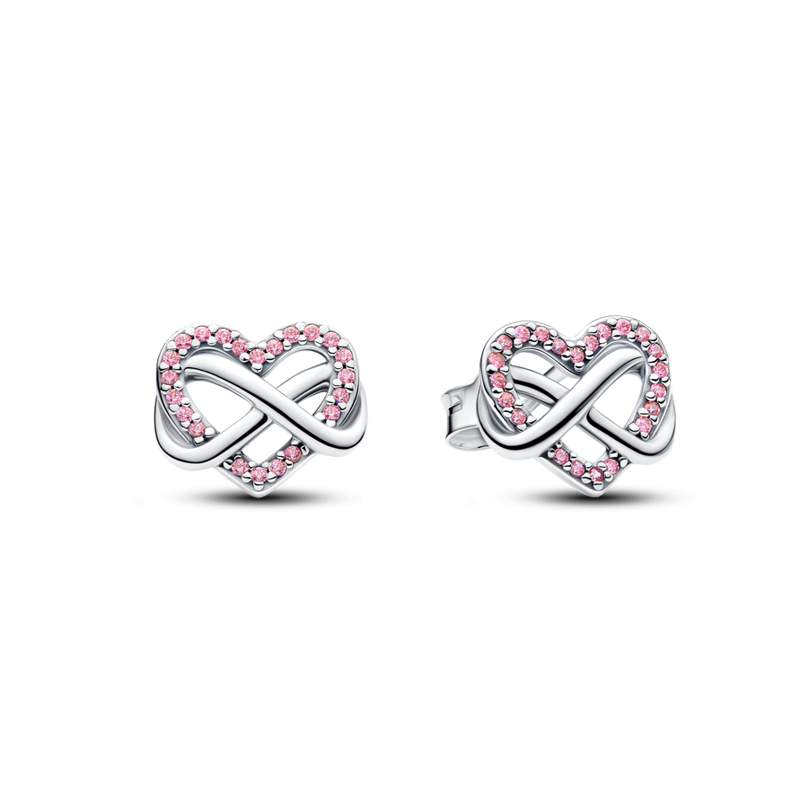 Sparkling Pink Infinity Heart Stud Earrings