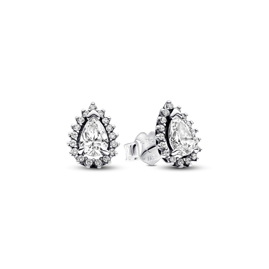 Sparkling Pear Halo Stud Earrings
