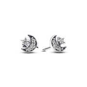 Sparkling Moon & Star Stud Earrings