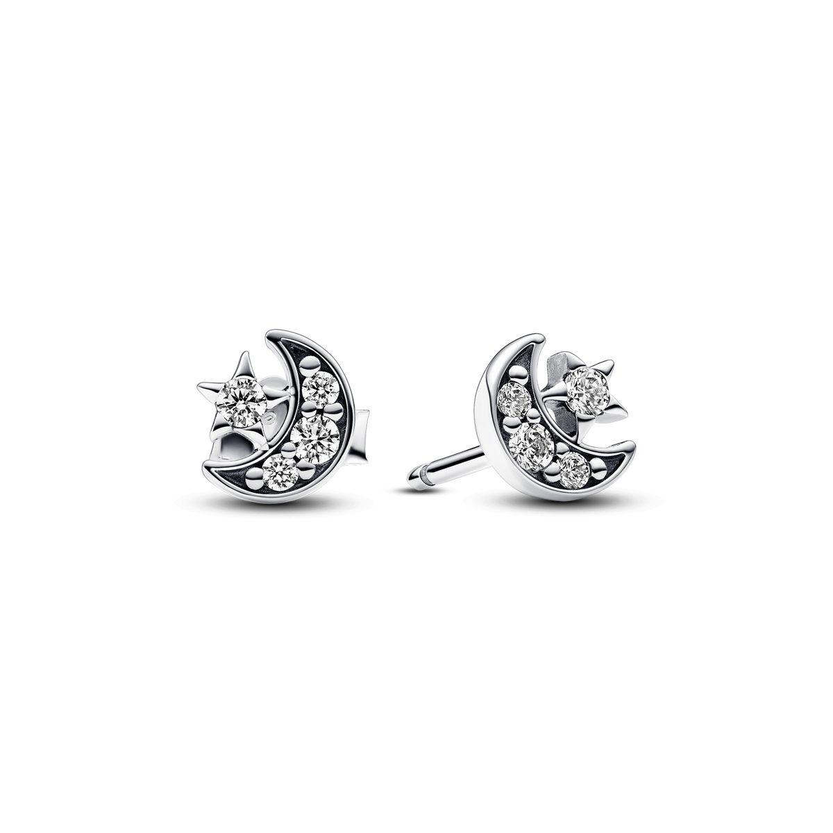Sparkling Moon & Star Stud Earrings