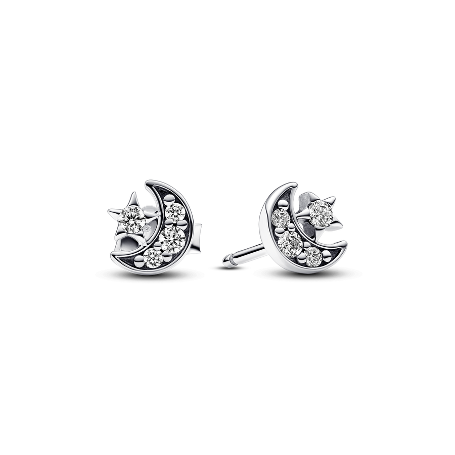 Sparkling Moon & Star Stud Earrings
