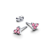 Triple Stone Pink Heart Stud Earrings