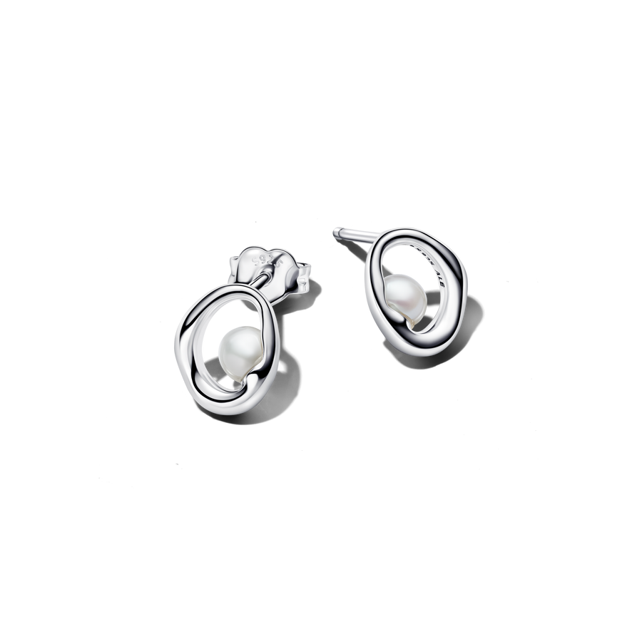 Organically Shaped Oval & Treated Freshwater Cultured Pearl Stud Earrings