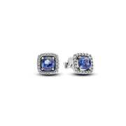 Sparkling Square Blue Halo Stud Earrings
