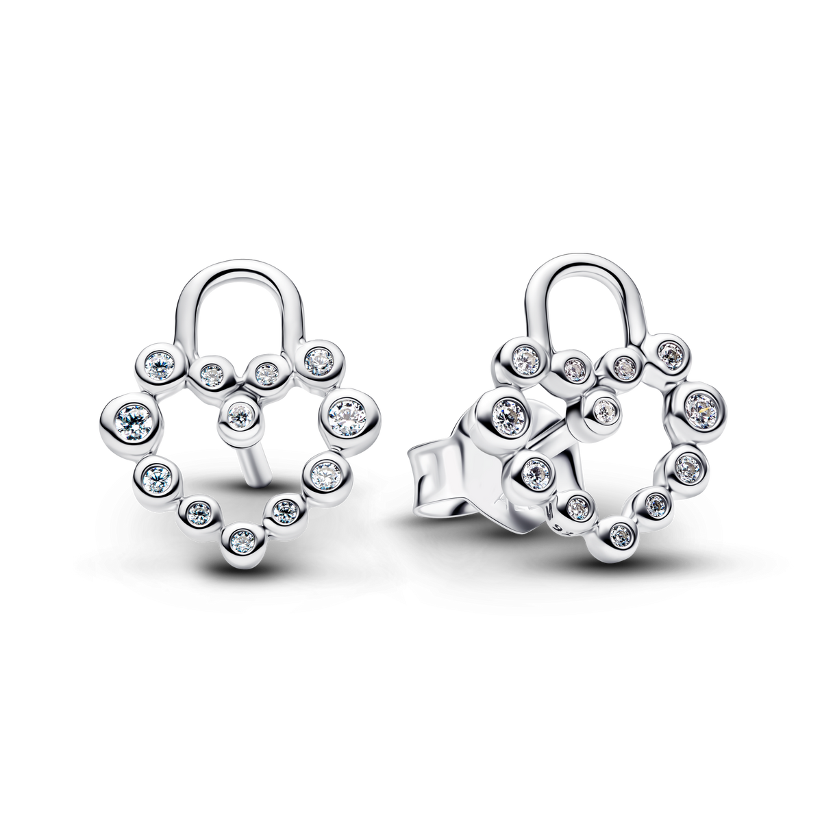 Sparkling Heart Padlock Stud Earrings