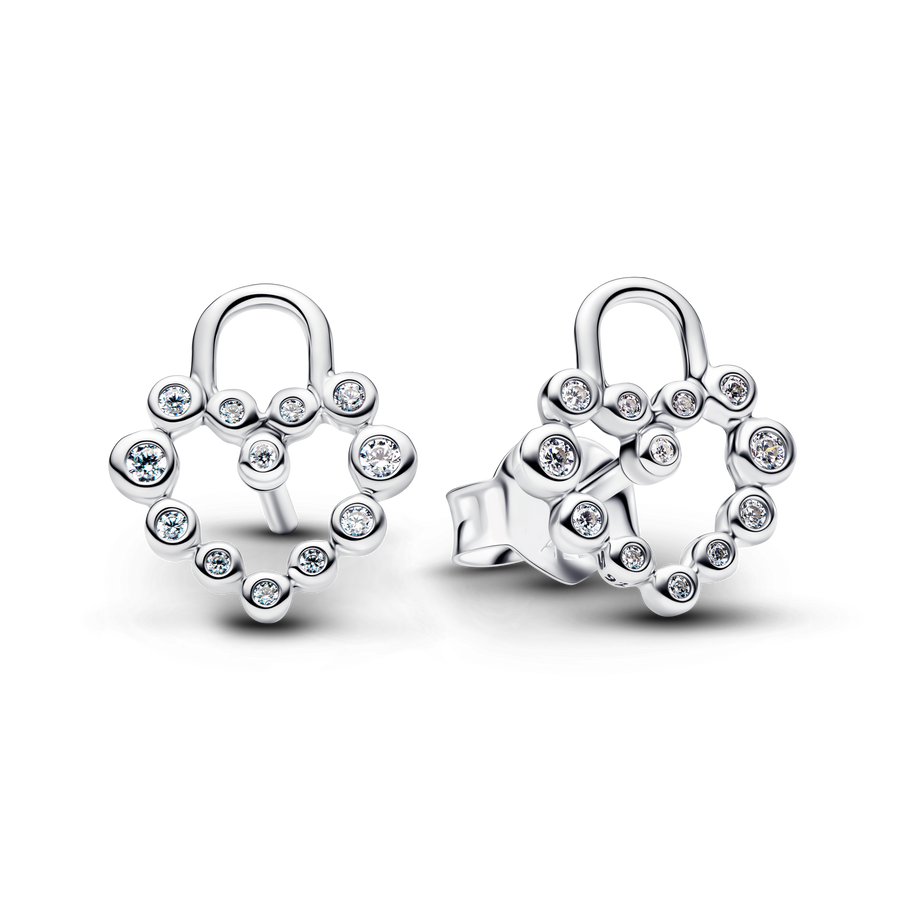 Sparkling Heart Padlock Stud Earrings