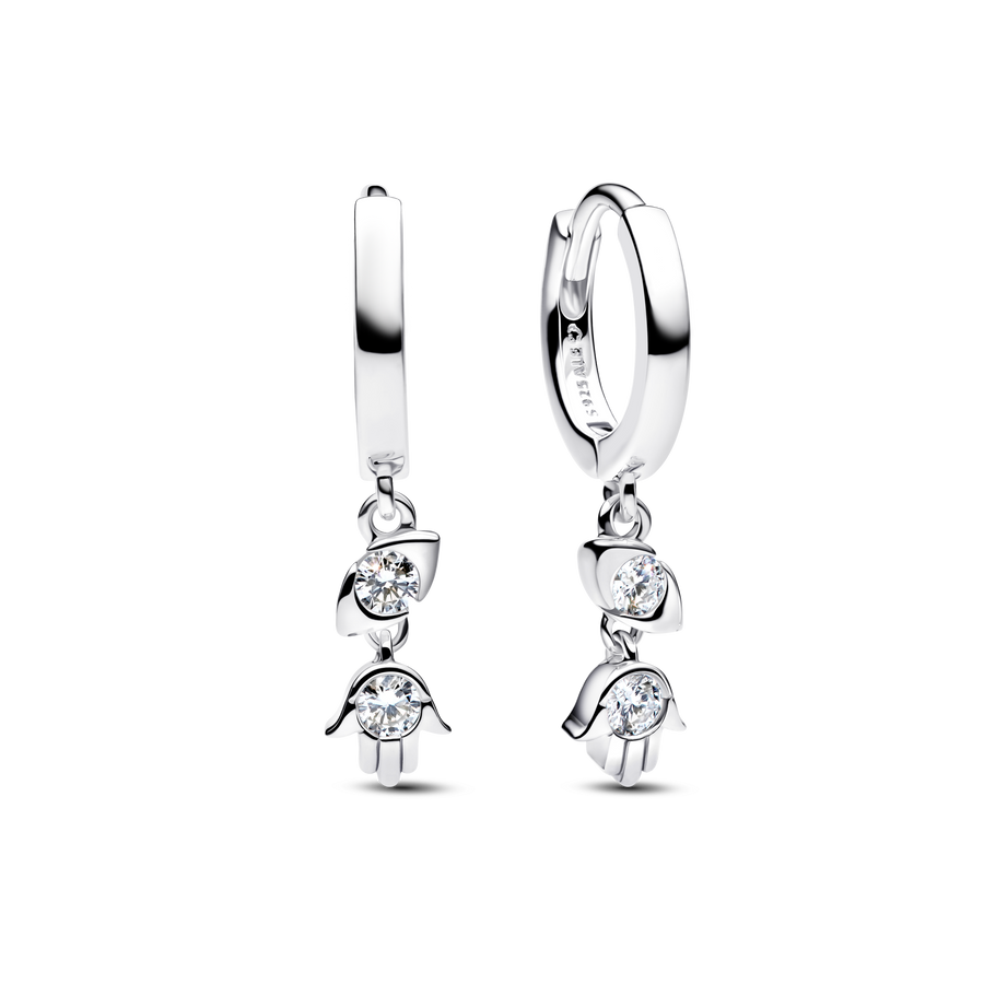 Pandora Talisman Sterling Silver Lab-Grown Diamond Evil Eye & Hamsa Hand Dangle Earrings