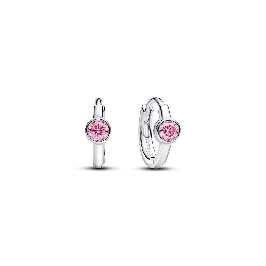 Pandora Era Bezel Sterling Silver Pink Lab-grown Diamond Huggie Earrings