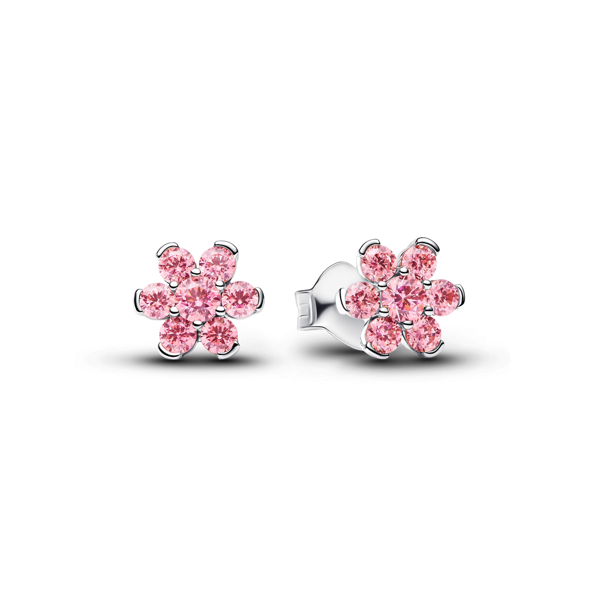 Sparkling Pink Flower Stud Earrings