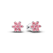 Sparkling Pink Flower Stud Earrings
