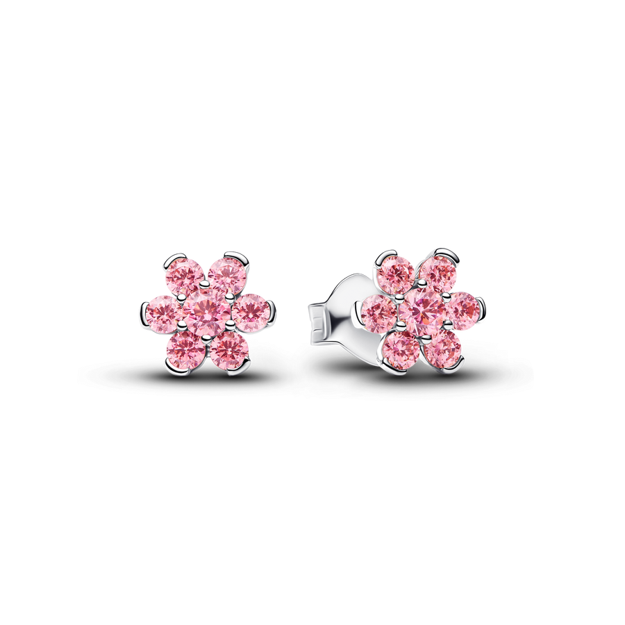 Sparkling Pink Flower Stud Earrings